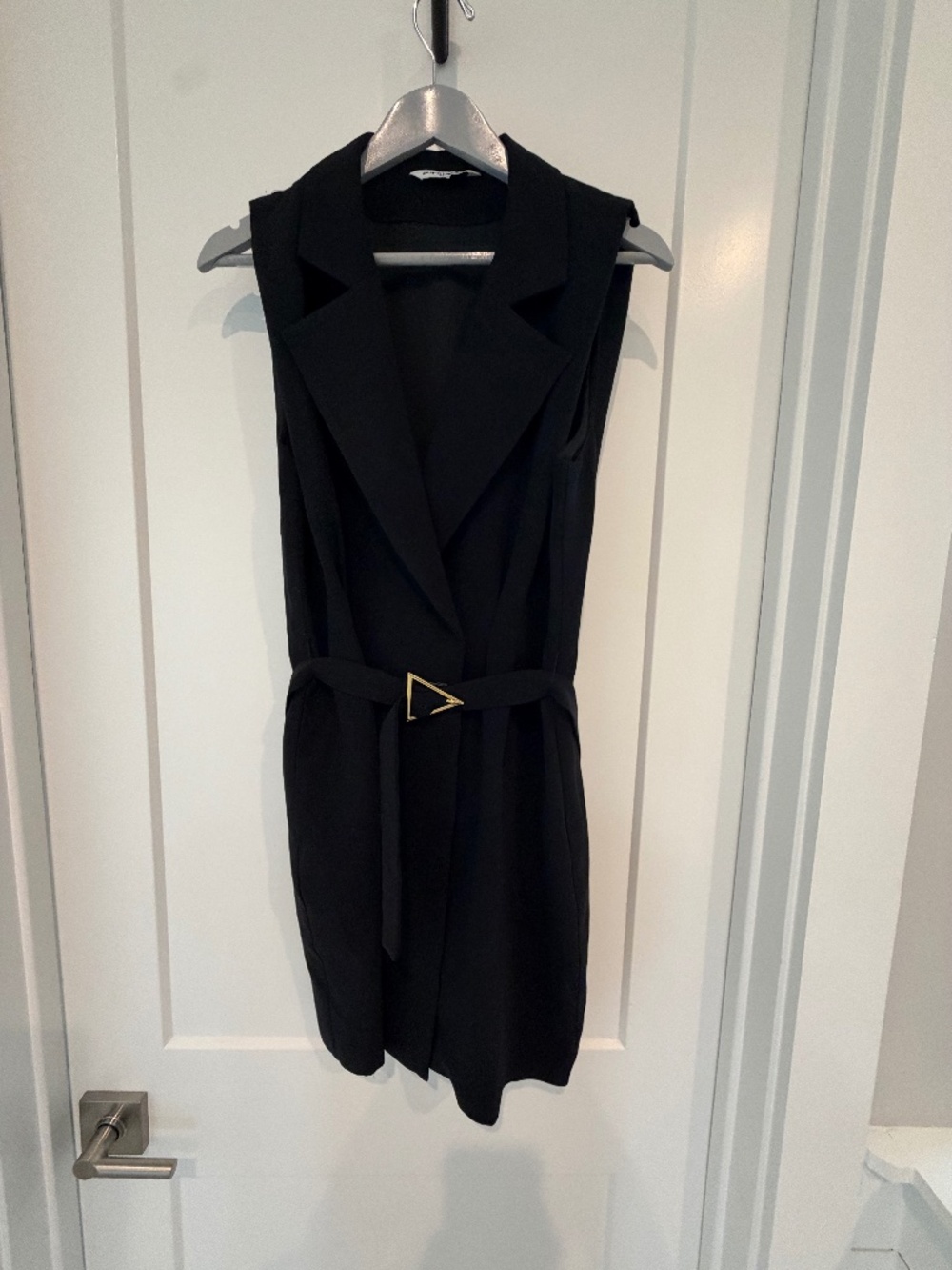Amanda Uprichard Black Dress Sleeveless Mini Large with Belt V-Neck
